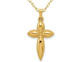 14K Yellow Gold Beaded Hollow Edge Passion Cross Pendant Necklace with Chain 